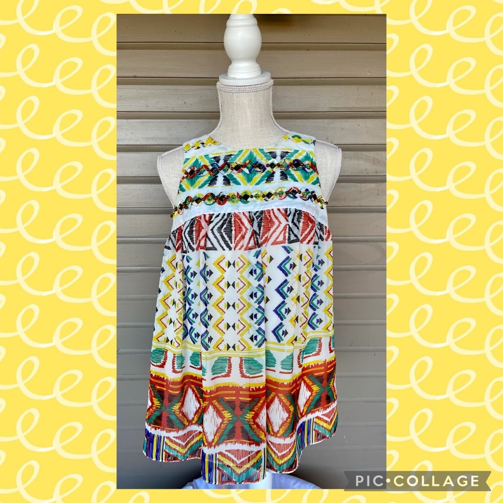 Bold and Colorful Beaded Sleeveless Top by eci New York